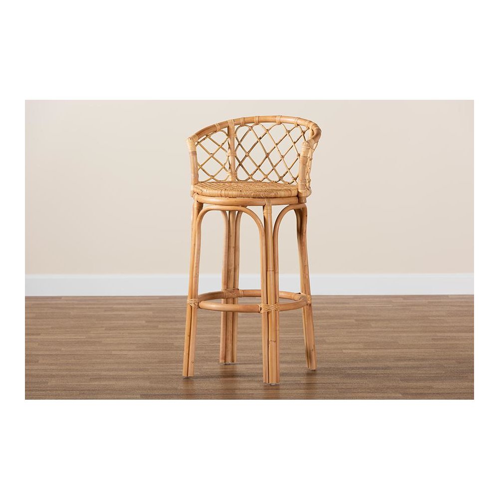 bali & pari Orchard Modern Bohemian Natural Brown Rattan Bar Stool
