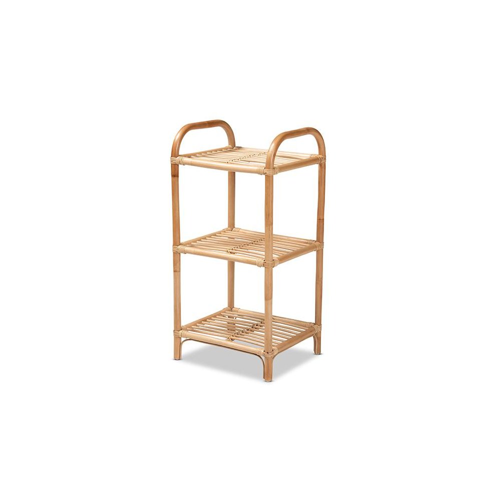 Bohemian Natural Brown Finished Rattan 3-Tier Display Shelf