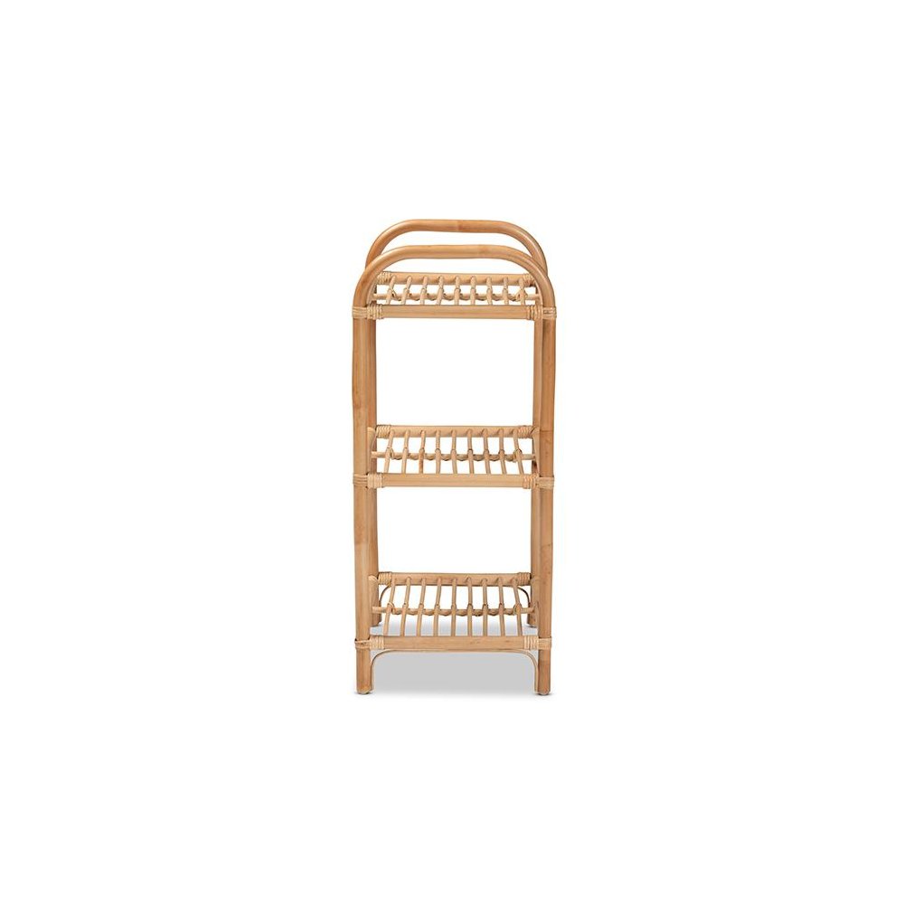Bohemian Natural Brown Finished Rattan 3-Tier Display Shelf