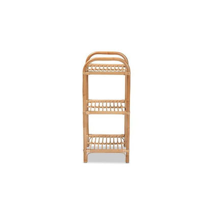 Bohemian Natural Brown Finished Rattan 3-Tier Display Shelf