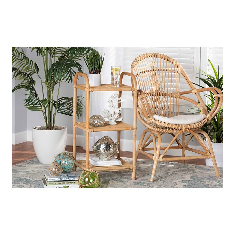 Bohemian Natural Brown Finished Rattan 3-Tier Display Shelf