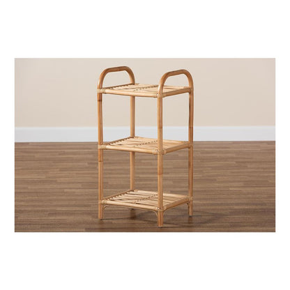 Bohemian Natural Brown Finished Rattan 3-Tier Display Shelf