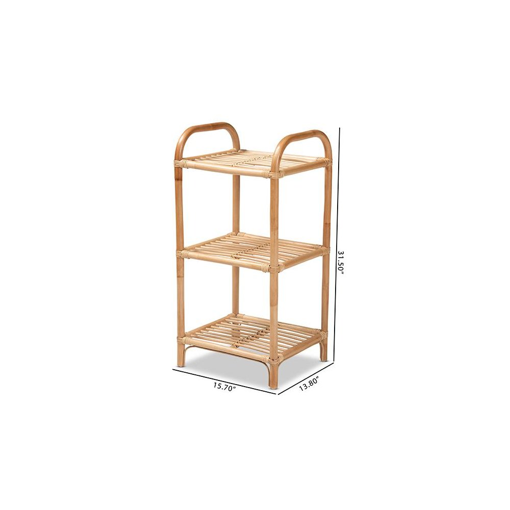 Bohemian Natural Brown Finished Rattan 3-Tier Display Shelf