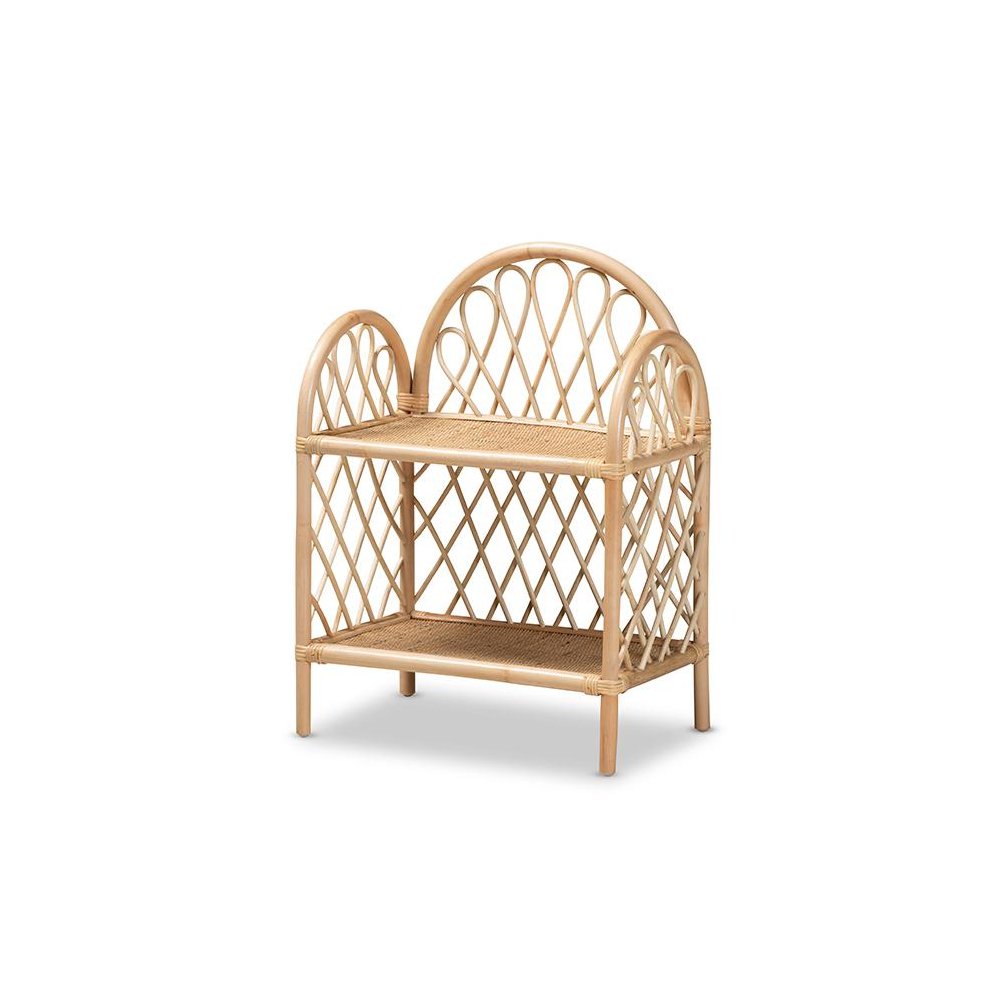 bali & pari Hammond Modern Bohemian Natural Brown Rattan 2-Tier Display Shelf