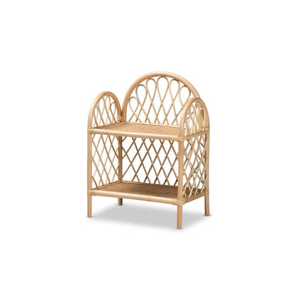bali & pari Hammond Modern Bohemian Natural Brown Rattan 2-Tier Display Shelf