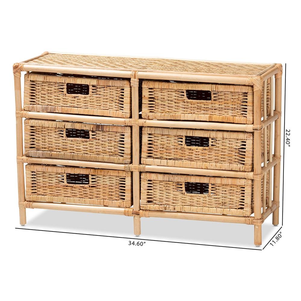 Bohemian Natural Brown Rattan 6-Drawer Storage Cabinet