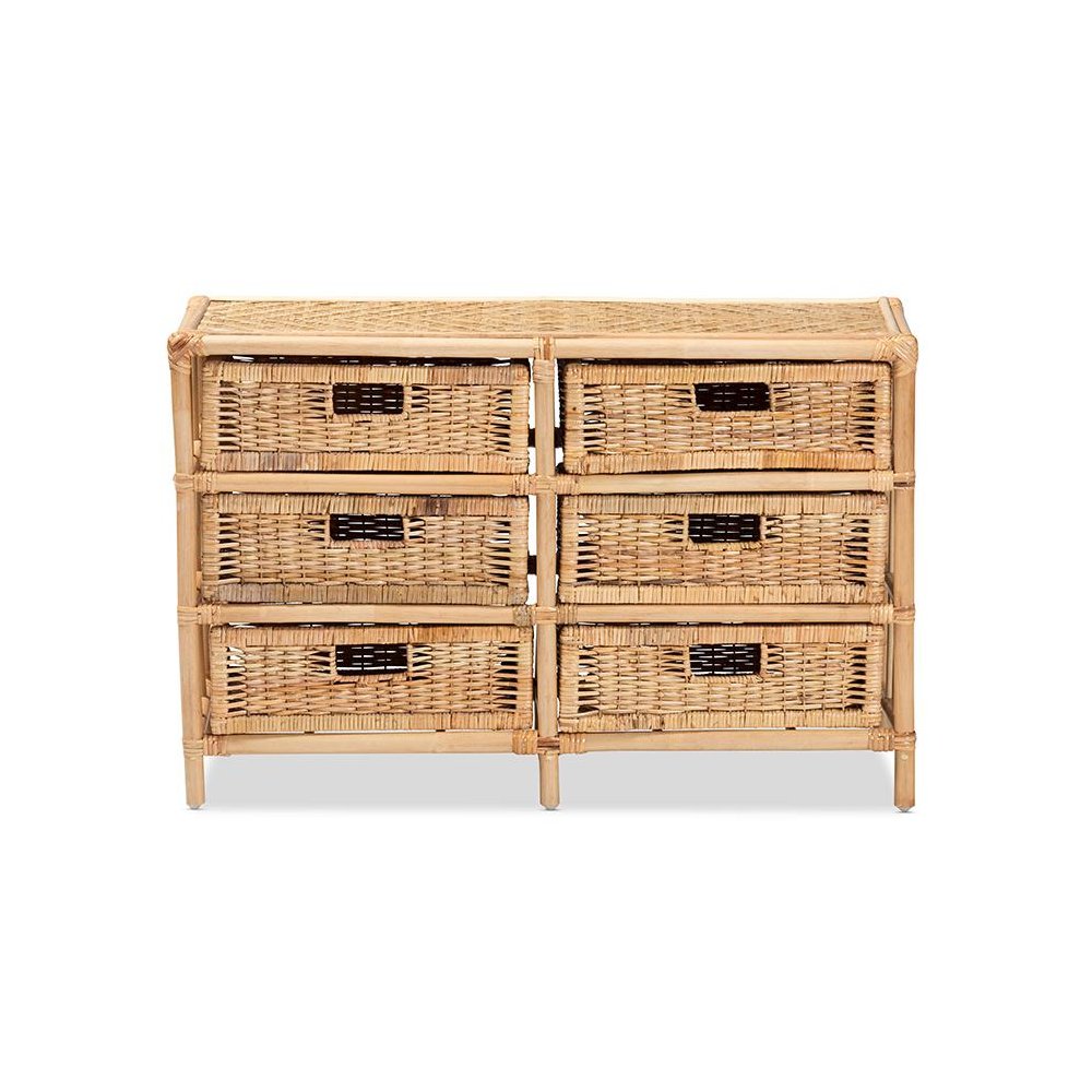 Bohemian Natural Brown Rattan 6-Drawer Storage Cabinet