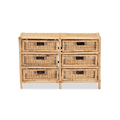 Bohemian Natural Brown Rattan 6-Drawer Storage Cabinet