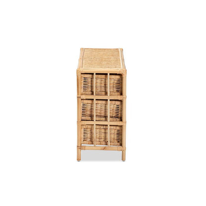 Bohemian Natural Brown Rattan 6-Drawer Storage Cabinet