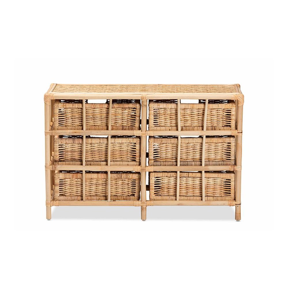 Bohemian Natural Brown Rattan 6-Drawer Storage Cabinet