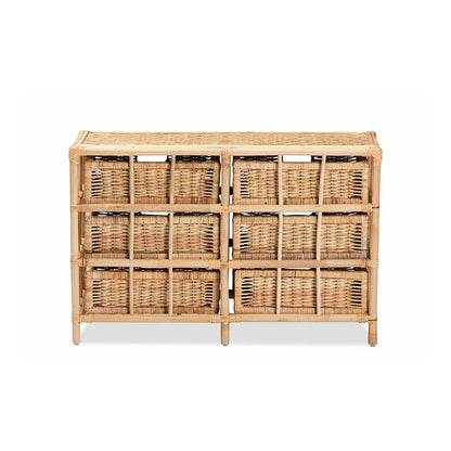 Bohemian Natural Brown Rattan 6-Drawer Storage Cabinet