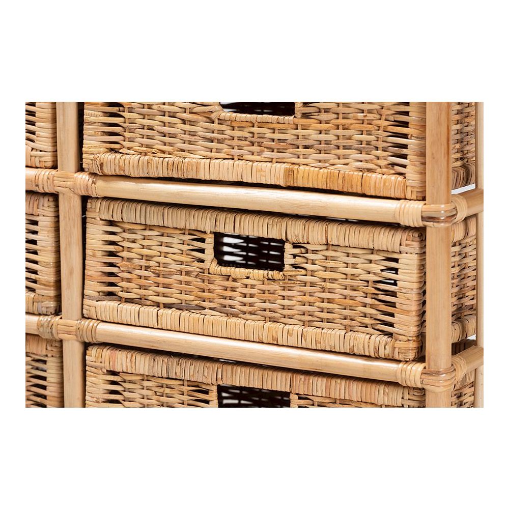 Bohemian Natural Brown Rattan 6-Drawer Storage Cabinet