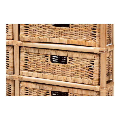 Bohemian Natural Brown Rattan 6-Drawer Storage Cabinet