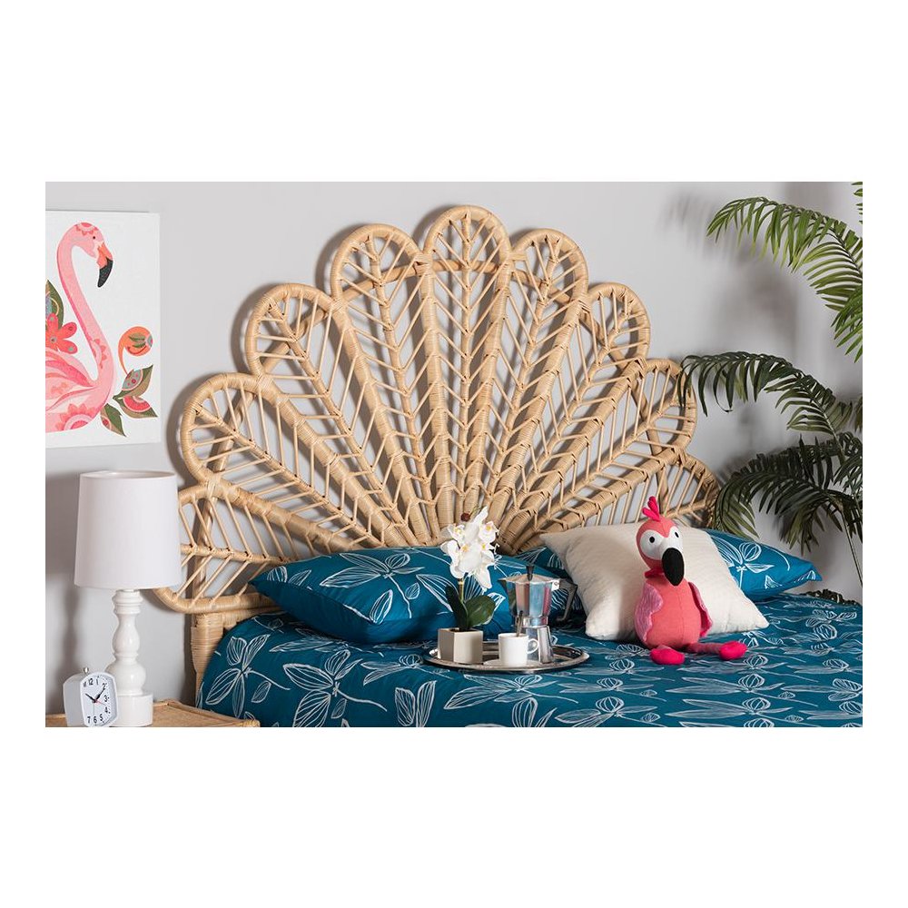 Bohemian Natural Brown Rattan Queen Size Standalone Headboard