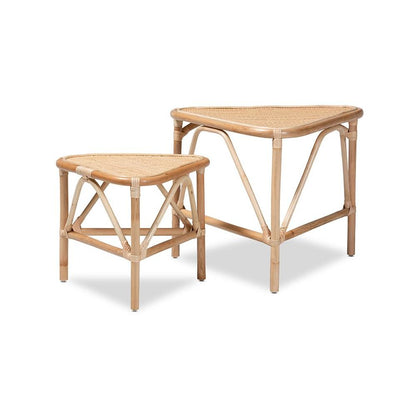 Bohemian Natural Brown Finished Rattan 2-Piece End Table Set