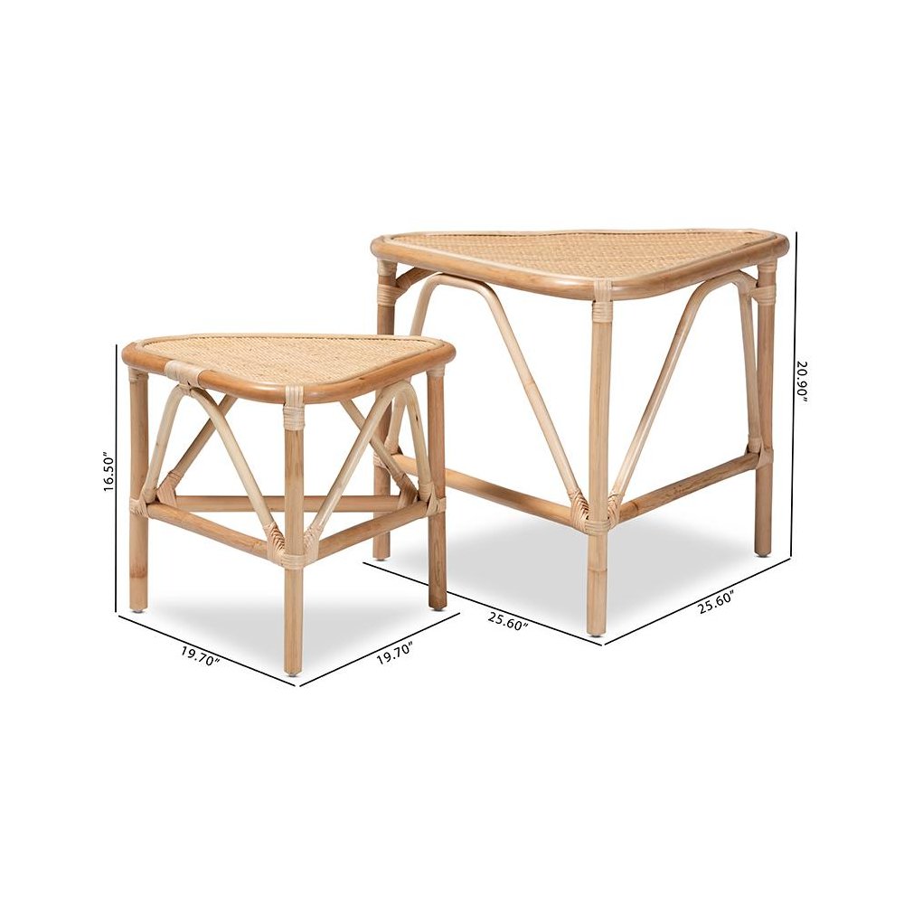 Bohemian Natural Brown Finished Rattan 2-Piece End Table Set