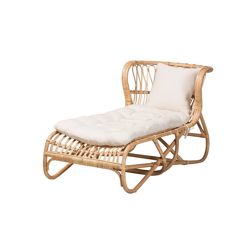 bali & pari Delara Modern Bohemian Natural Brown Rattan Chaise