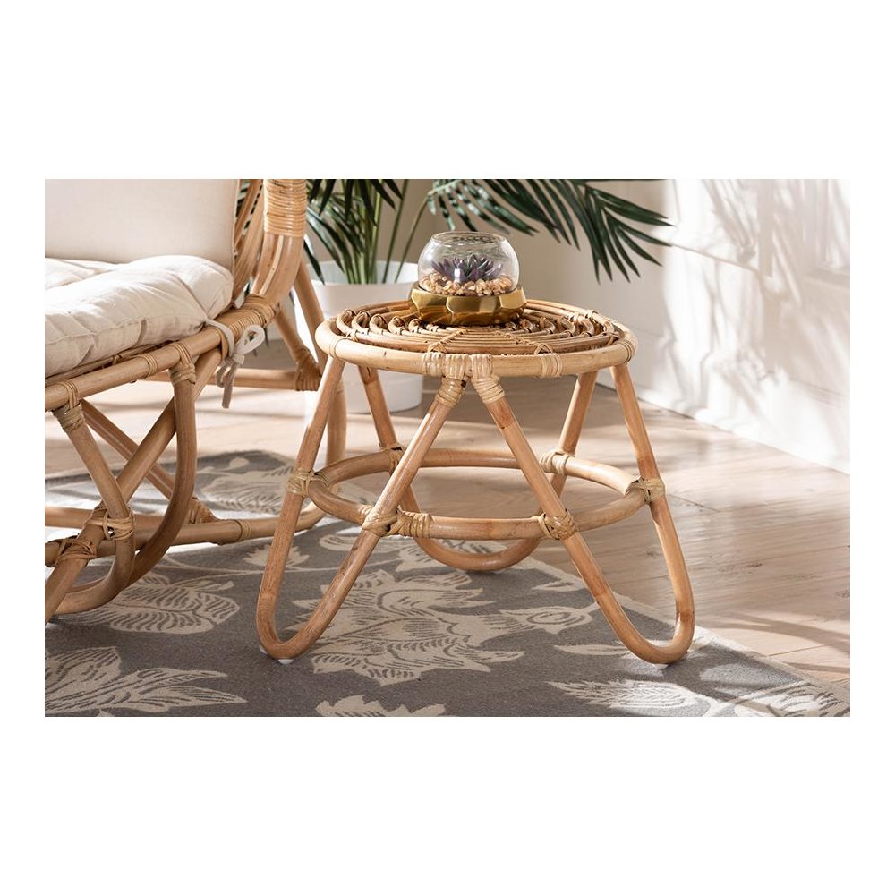 bali & pari Jacinda Modern Bohemian Natural Brown Rattan End Table