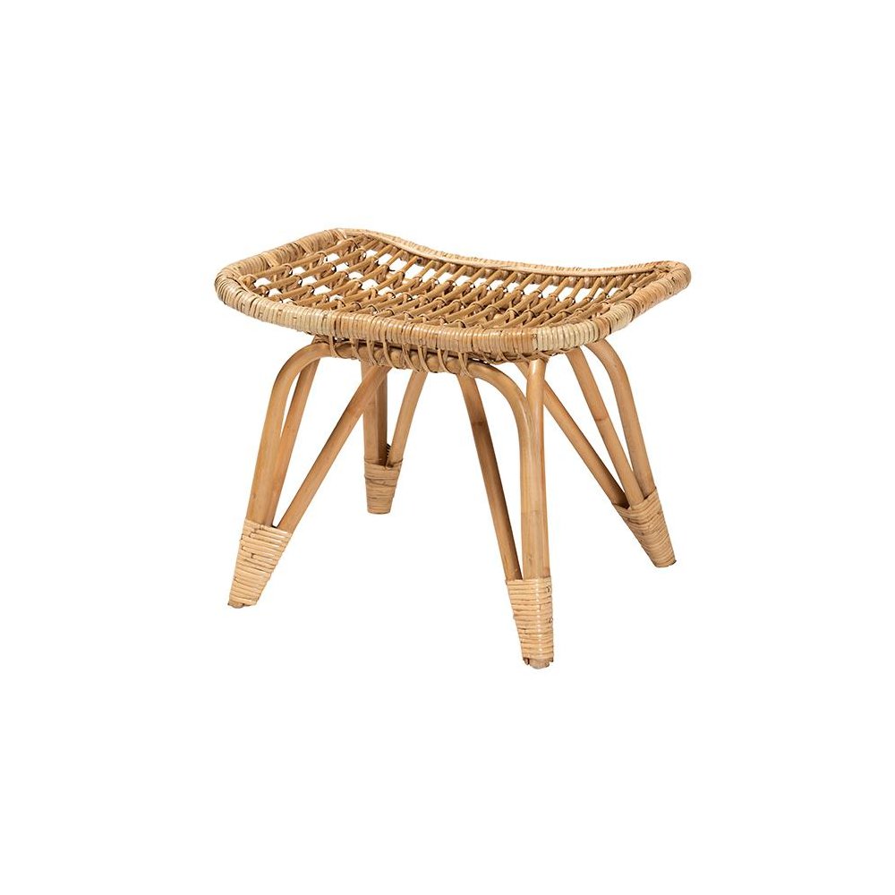 bali & pari Earvin Modern Bohemian Natural Brown Rattan Footstool