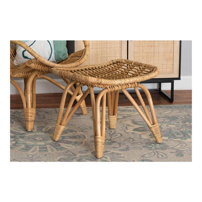 bali & pari Earvin Modern Bohemian Natural Brown Rattan Footstool