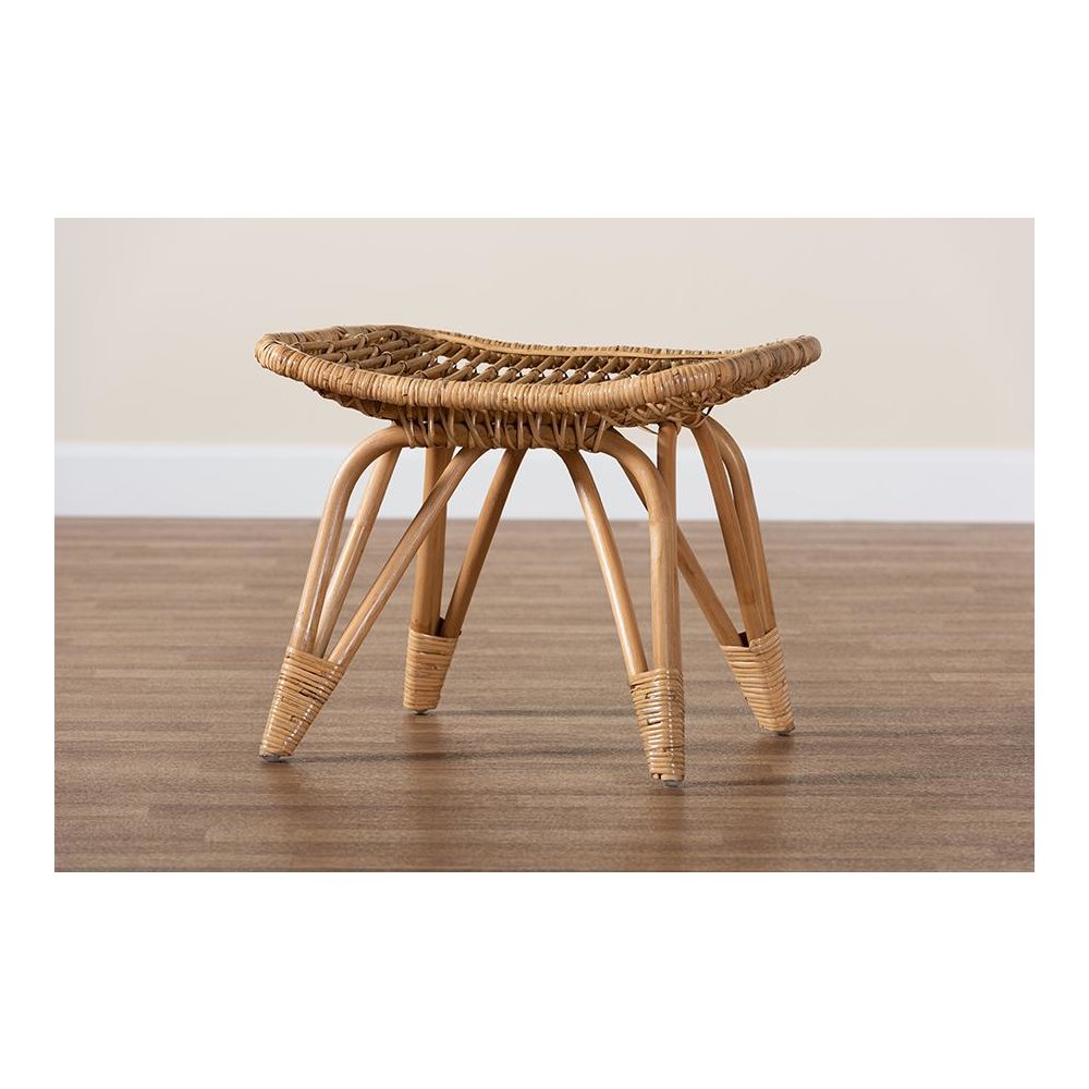bali & pari Earvin Modern Bohemian Natural Brown Rattan Footstool