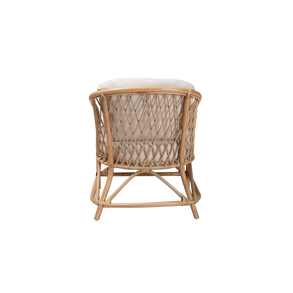bali & pari Patsy Modern Bohemian White Fabric and Natural Brown Rattan Armchair