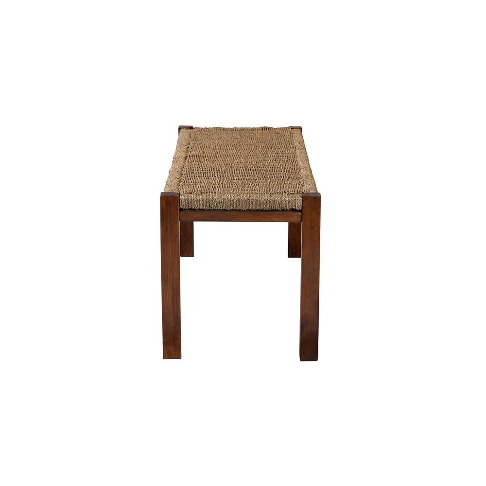 Transitional Natural Seagrass and Mahogany Wood Bench