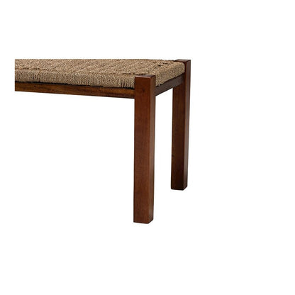 Transitional Natural Seagrass and Mahogany Wood Bench