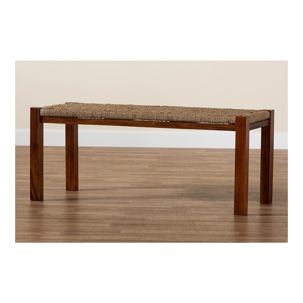 Transitional Natural Seagrass and Mahogany Wood Bench