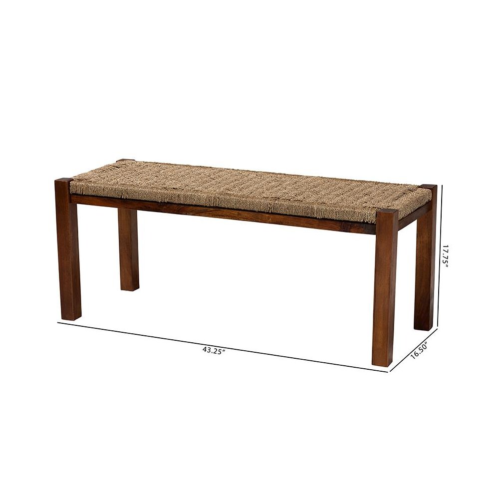 Transitional Natural Seagrass and Mahogany Wood Bench