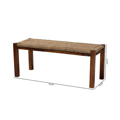 Transitional Natural Seagrass and Mahogany Wood Bench