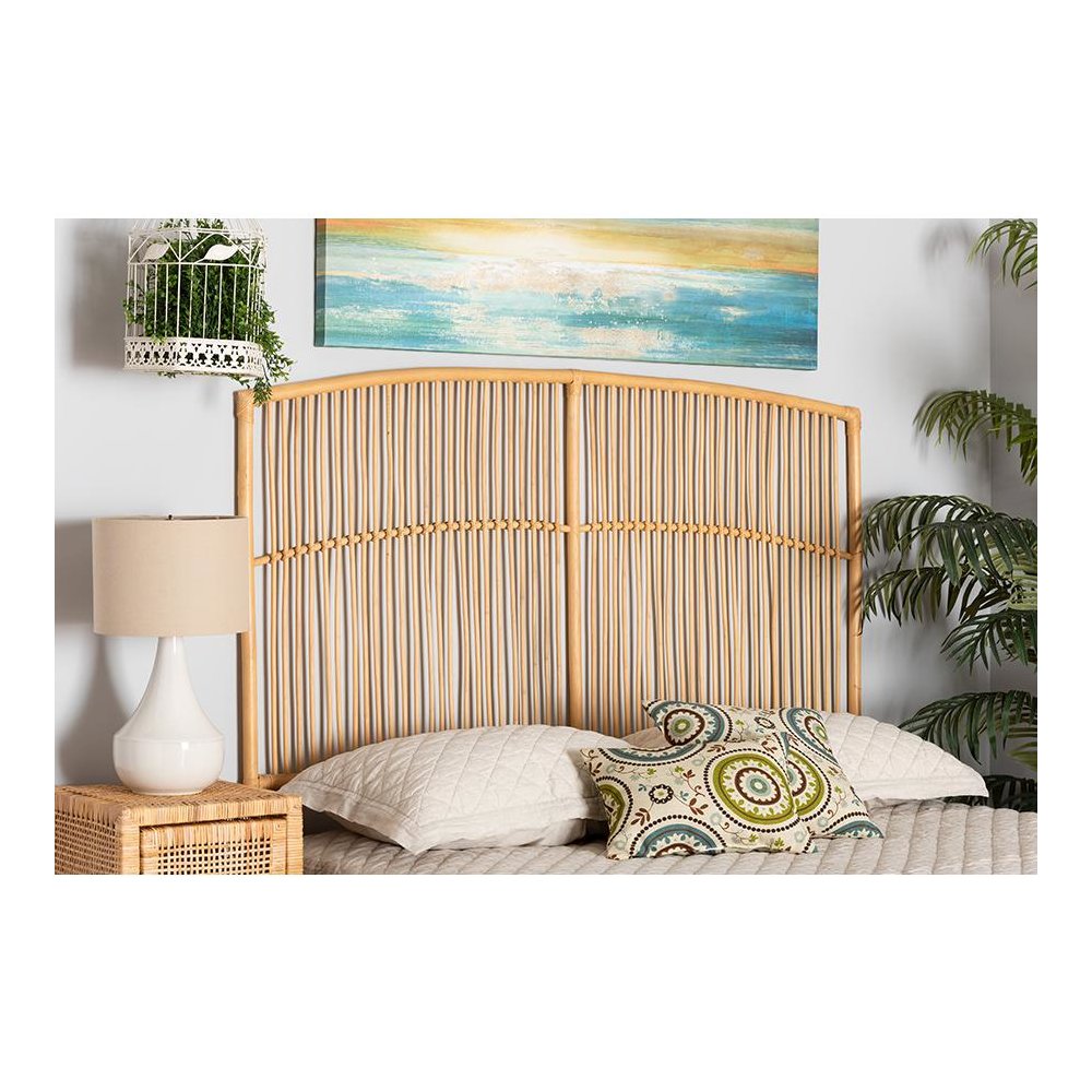 Bohemian Natural Brown Rattan Queen Size Wall-mount Headboard