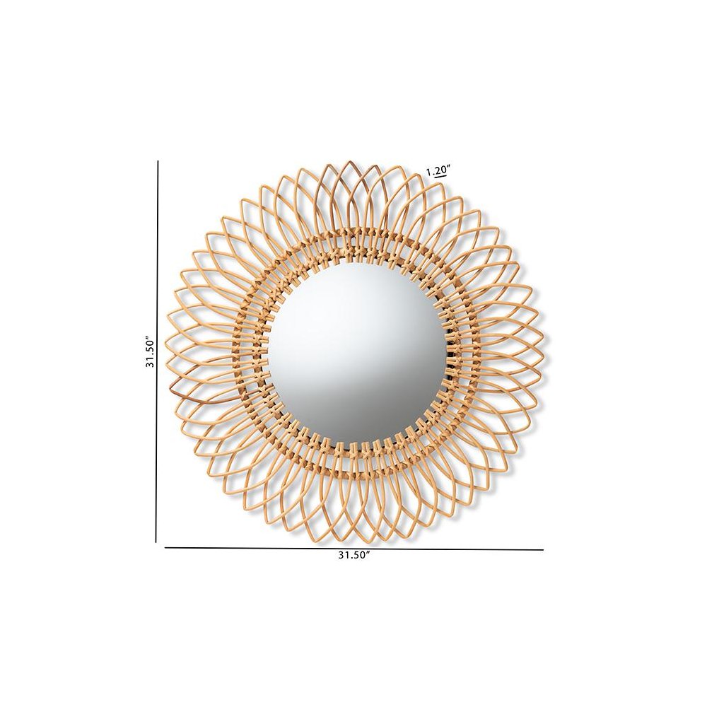 bali & pari Bora Modern Bohemian Natural Brown Rattan Accent Wall Mirror