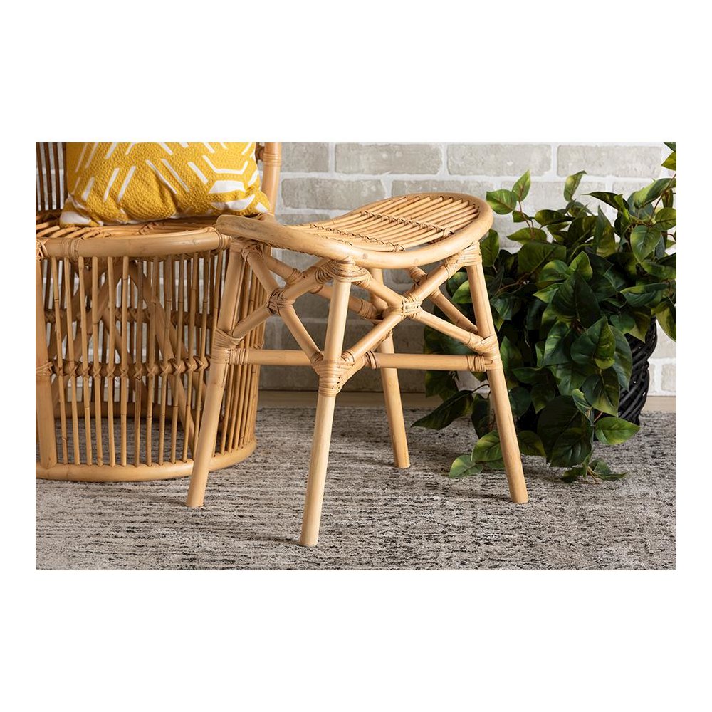 bali & pari Elgon Modern Bohemian Natural Brown Rattan Footstool