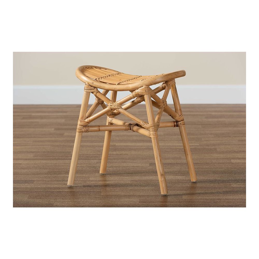 bali & pari Elgon Modern Bohemian Natural Brown Rattan Footstool