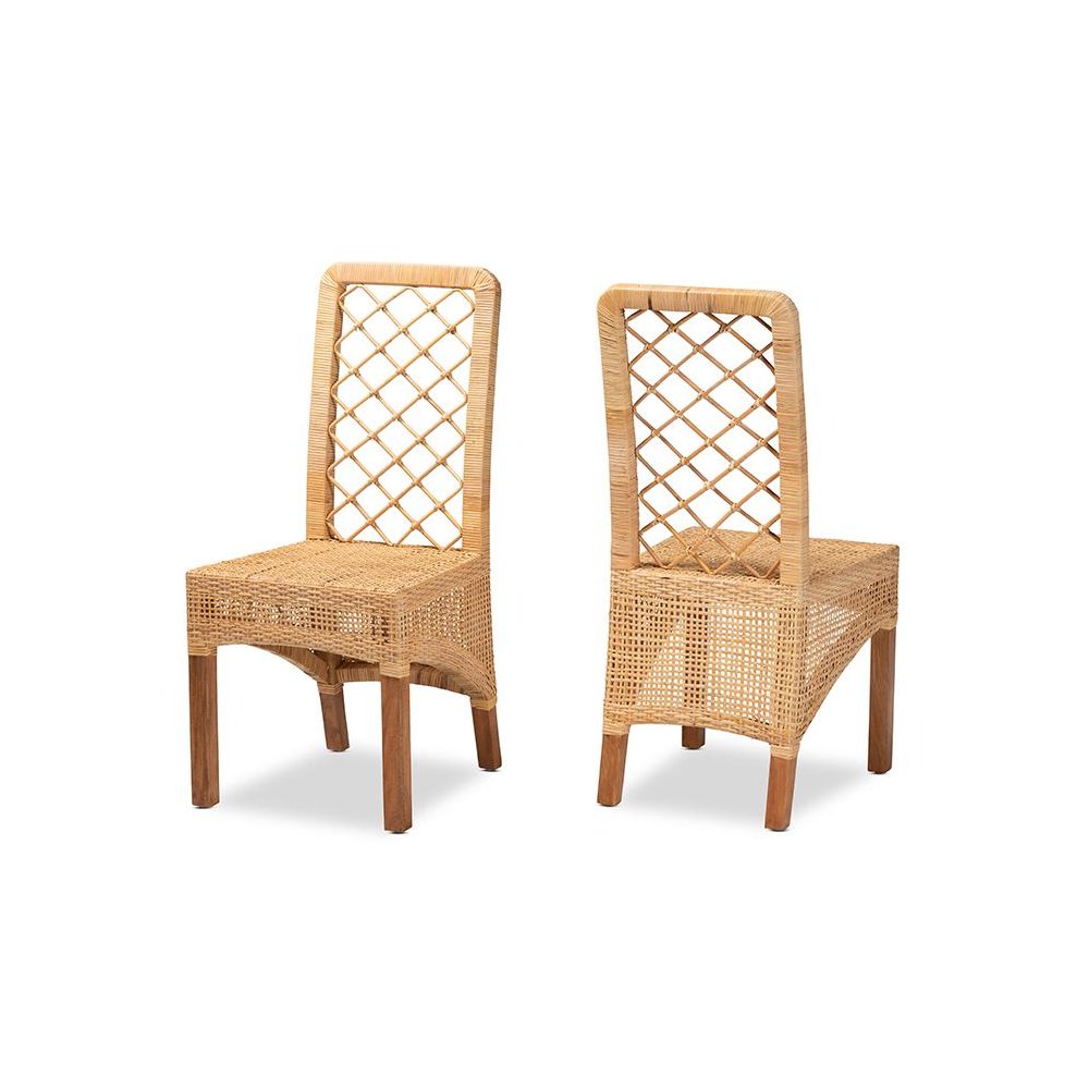Walnut Brown Mahogany Wood 2-Piece Dining Chair Set
