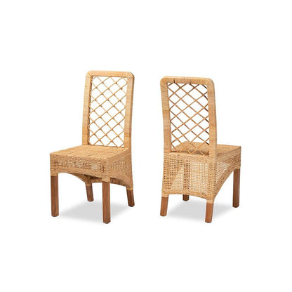 Walnut Brown Mahogany Wood 2-Piece Dining Chair Set