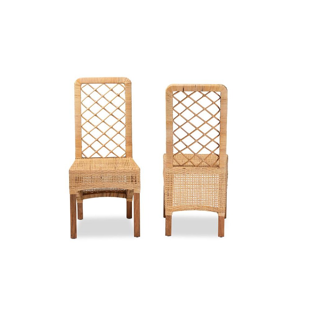 Walnut Brown Mahogany Wood 2-Piece Dining Chair Set