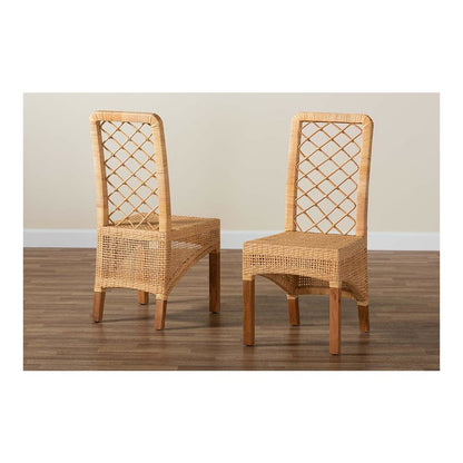 Walnut Brown Mahogany Wood 2-Piece Dining Chair Set