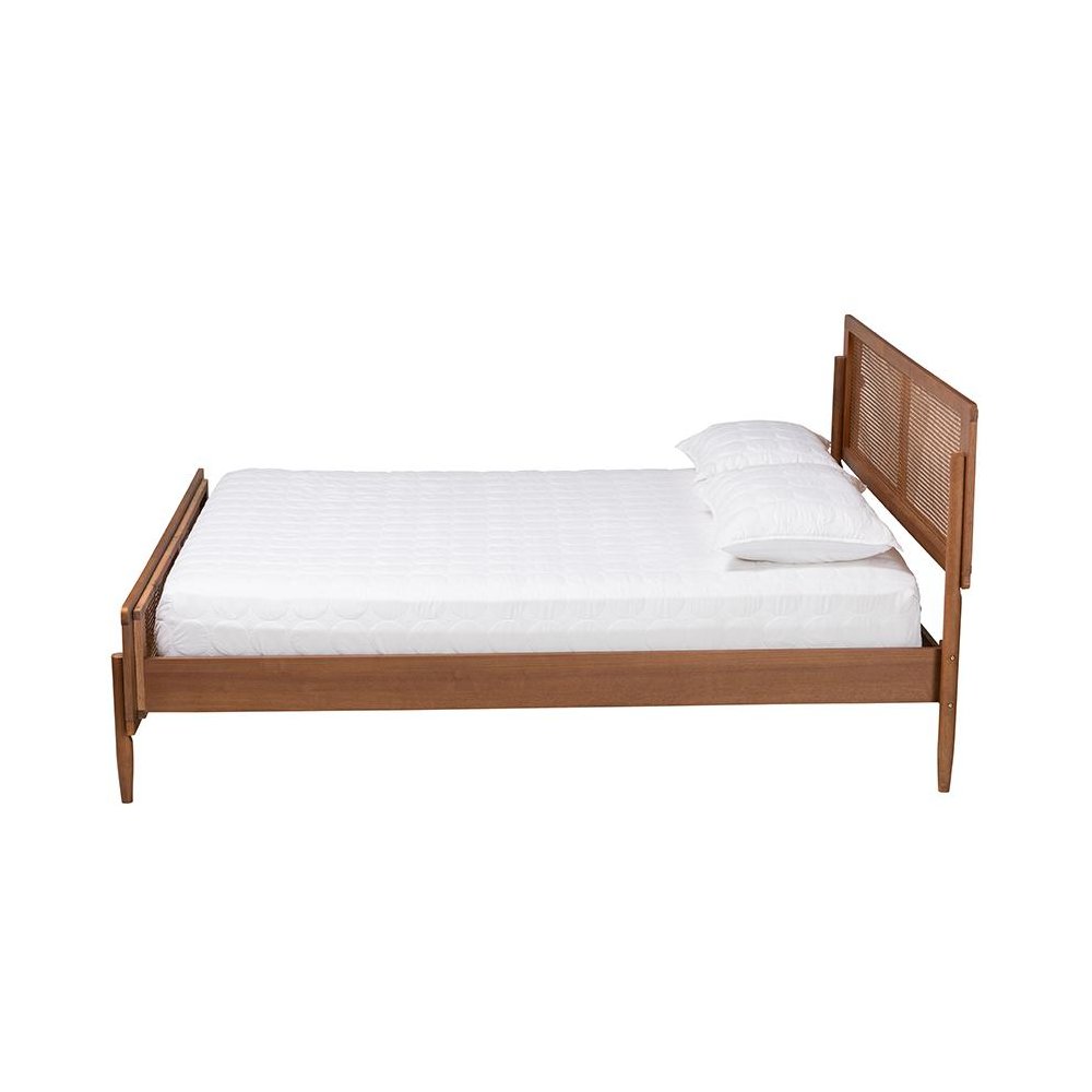 Gardwin Mid-Century Modern Ash Walnut Finished Wood Queen Size Platform Bed