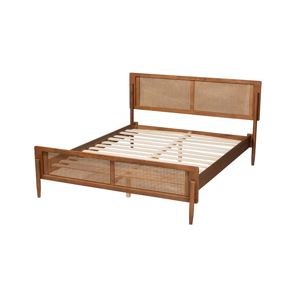 Gardwin Mid-Century Modern Ash Walnut Finished Wood Queen Size Platform Bed