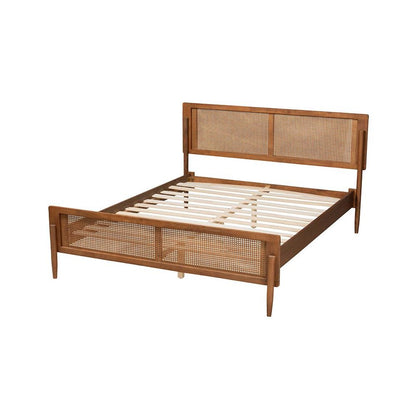 Gardwin Mid-Century Modern Ash Walnut Finished Wood Queen Size Platform Bed