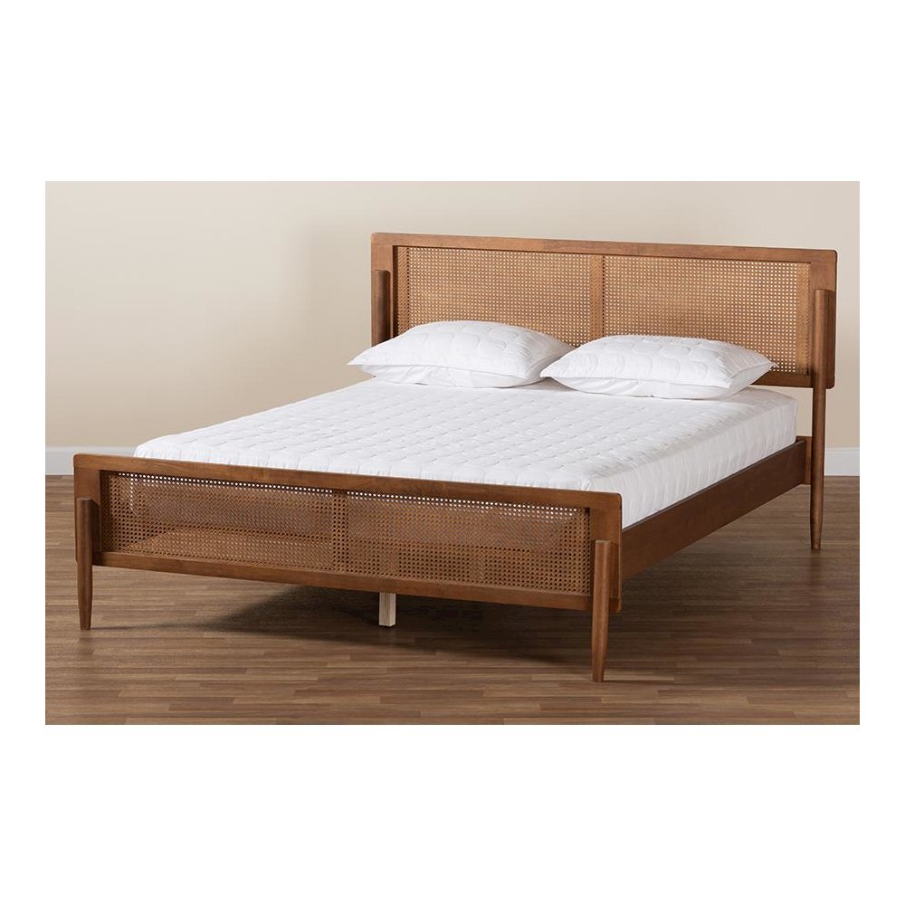 Gardwin Mid-Century Modern Ash Walnut Finished Wood Queen Size Platform Bed