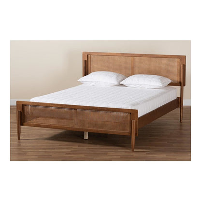 Gardwin Mid-Century Modern Ash Walnut Finished Wood Queen Size Platform Bed