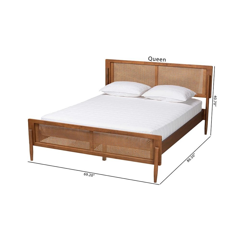 Gardwin Mid-Century Modern Ash Walnut Finished Wood Queen Size Platform Bed