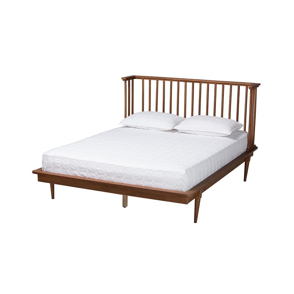 Flint Mid-Century Modern Ash Walnut Finished Wood Queen Size Platform Bed