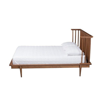 Flint Mid-Century Modern Ash Walnut Finished Wood Queen Size Platform Bed