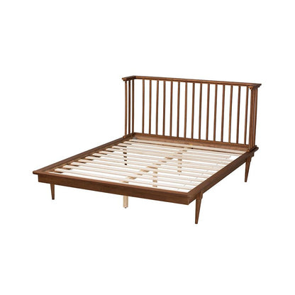 Flint Mid-Century Modern Ash Walnut Finished Wood Queen Size Platform Bed