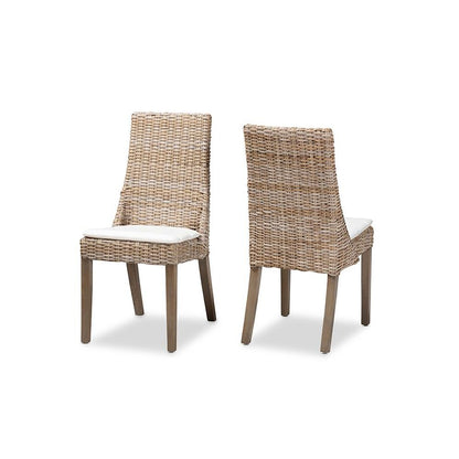 bali & pari Toby Modern Bohemian Grey Rattan 2-Piece Dining Chair Set