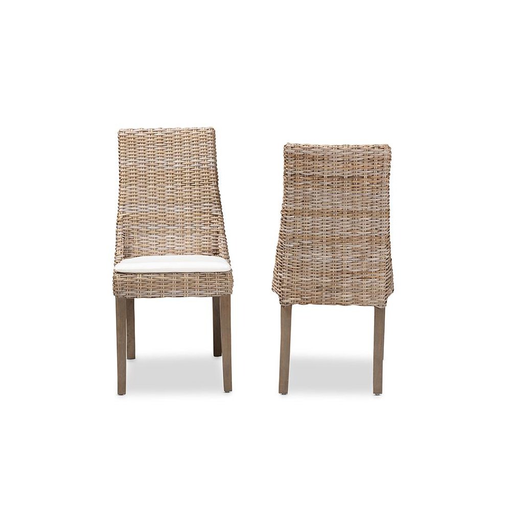 bali & pari Toby Modern Bohemian Grey Rattan 2-Piece Dining Chair Set